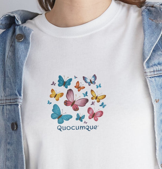 T-shirt Quocumque "Papillons", Légèreté, Les Beaux Jours, Confort Coton, Sobre, Elégant, Souvenir Unique, Cadeau, Unisexe, Esprit Voyageur