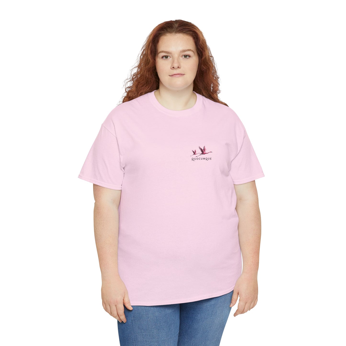 T-shirt Quocumque "Flamand Rose", Adulte, Confort Coton, Sobre, Elégant, Souvenir Unique, Cadeau, Unisexe, Classique, Rose éclatant, Femme