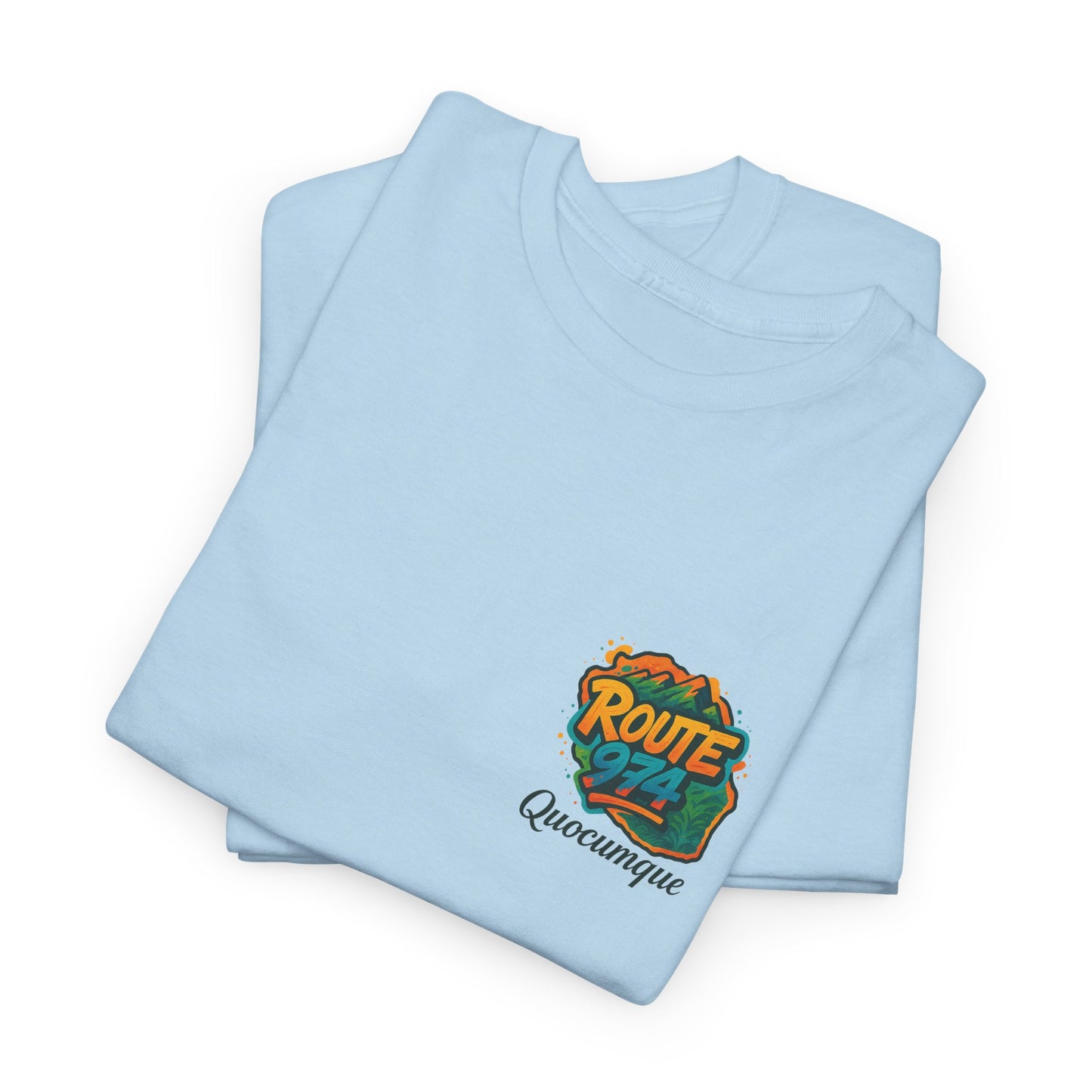 T-shirt "Route 974 Montagne", Destination Île de La Réunion, Confort Coton, Sobre, Elégant, Souvenir Unique, Cadeau, Unisexe, Esprit Voyageur