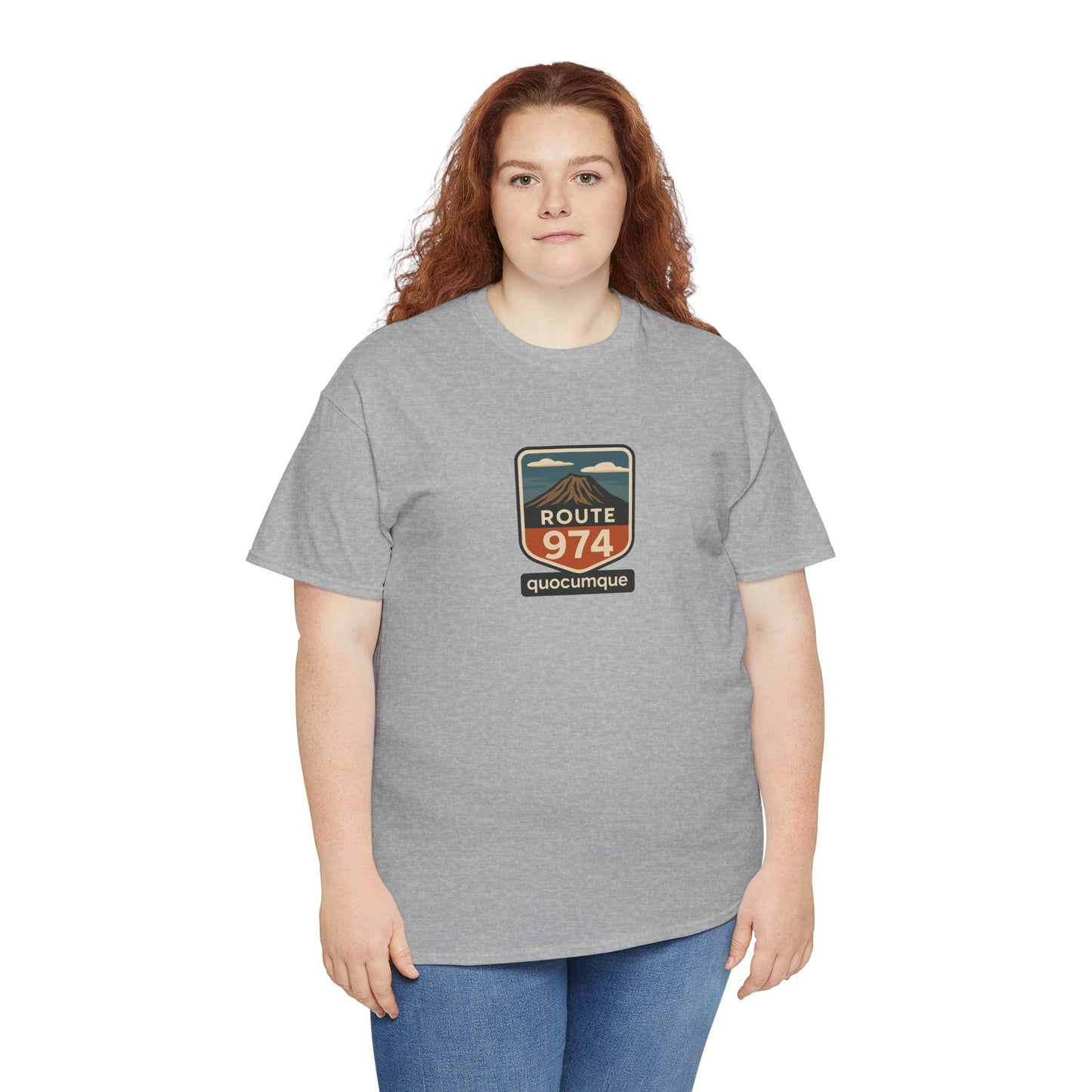 T-shirt "Route 974", Volcan, Exotisme, Destination Île de La Réunion, Confort Coton, Sobre, Elégant, Souvenir Unique, Cadeau, Unisexe, Esprit Voyageur
