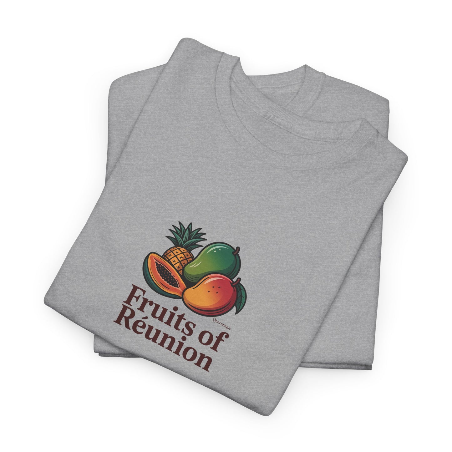T-shirt "Fruits of Réunion", Île de La Réunion, Confort Coton, Sobre, Elégant, Souvenir Unique, Cadeau, Unisexe, Esprit Voyageur