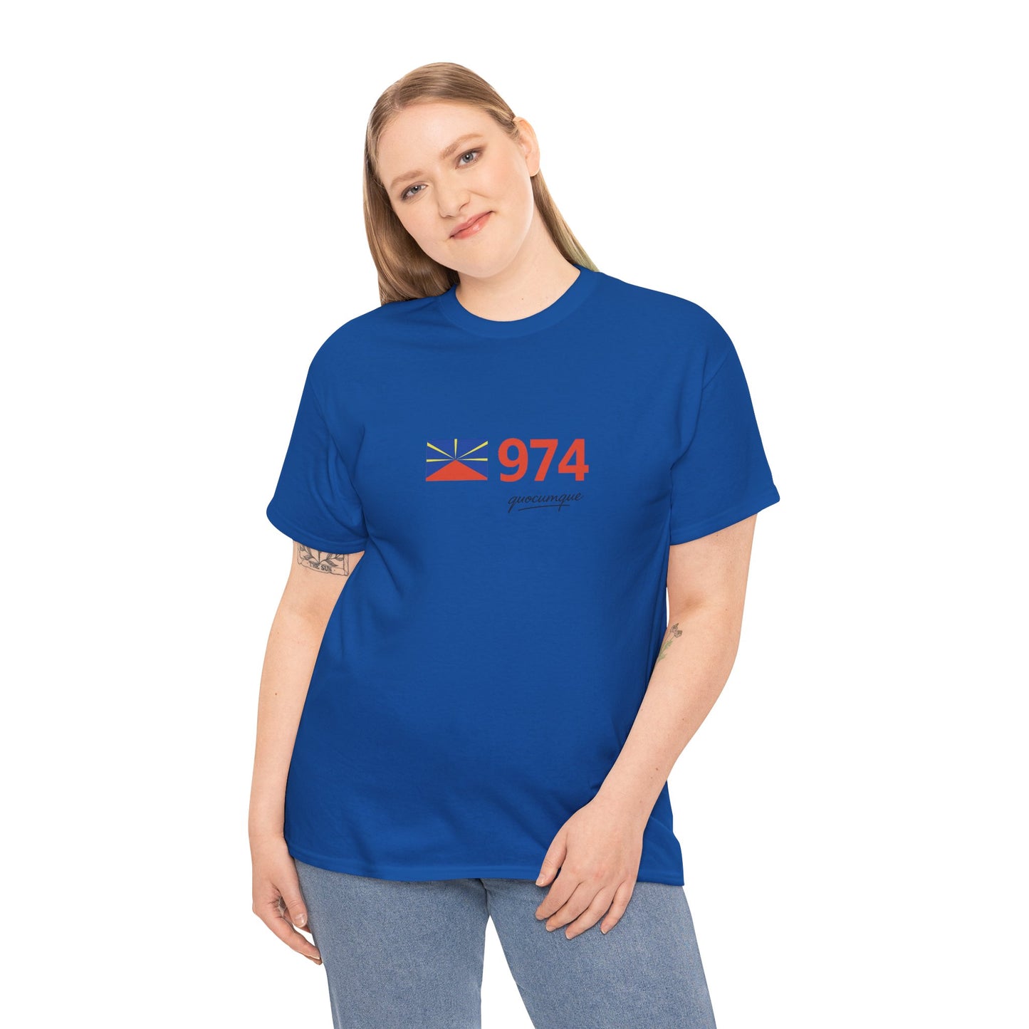 T-shirt "974 Drapeau", Île de La Réunion, Confort Coton, Sobre, Elégant, Souvenir Unique, Cadeau, Unisexe, Esprit Voyageur