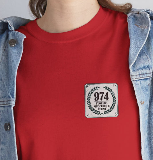 T-shirt "974 Florebo Quocumque Ferar",Île de La Réunion, Confort Coton, Sobre, Elégant, Souvenir Unique, Cadeau, Unisexe, Esprit Voyageur, Adulte