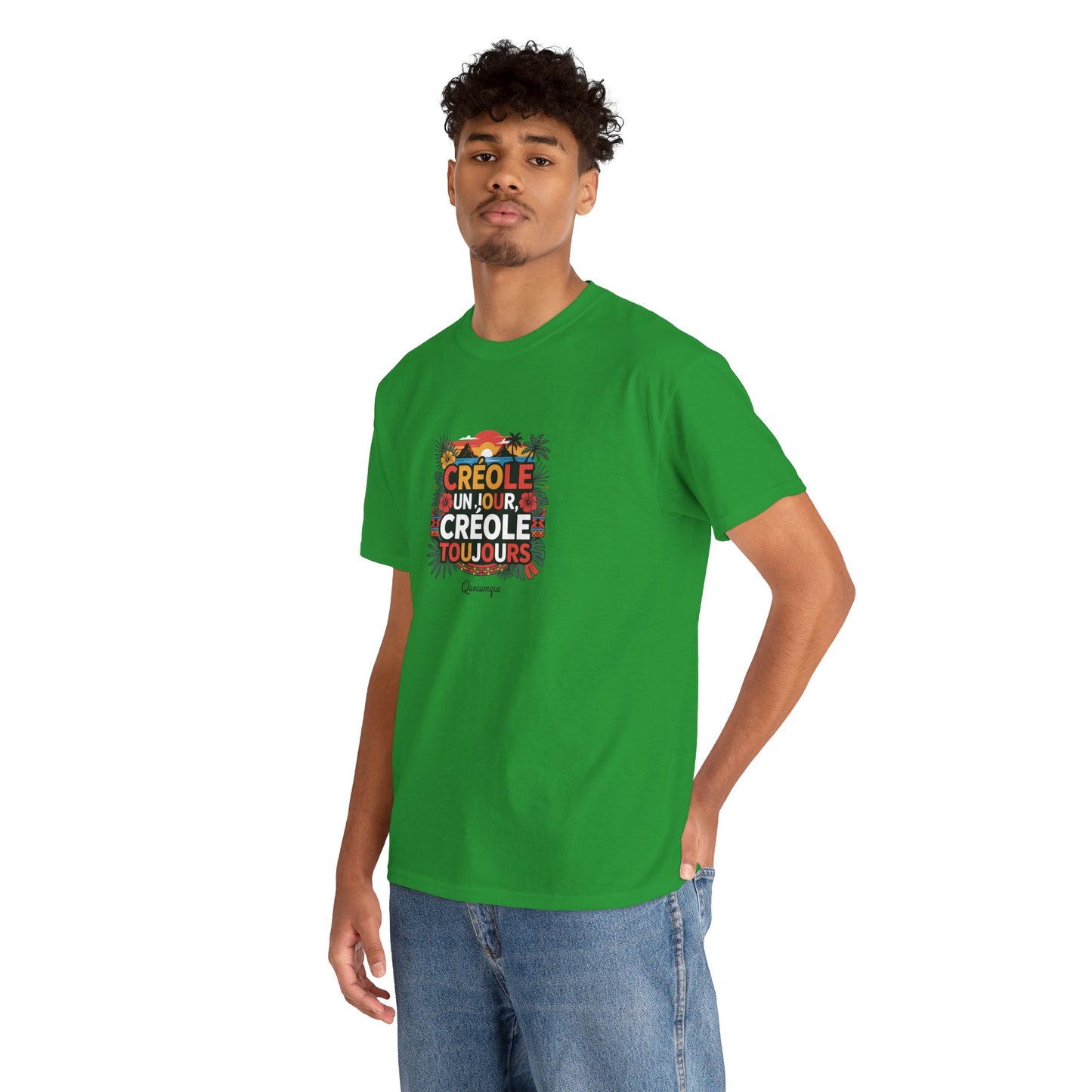 T-shirt Quocumque "Créole" Île de La Réunion", Confort Coton, Sobre, Elégant, Souvenir Unique, Cadeau, Unisexe, Esprit Voyageur