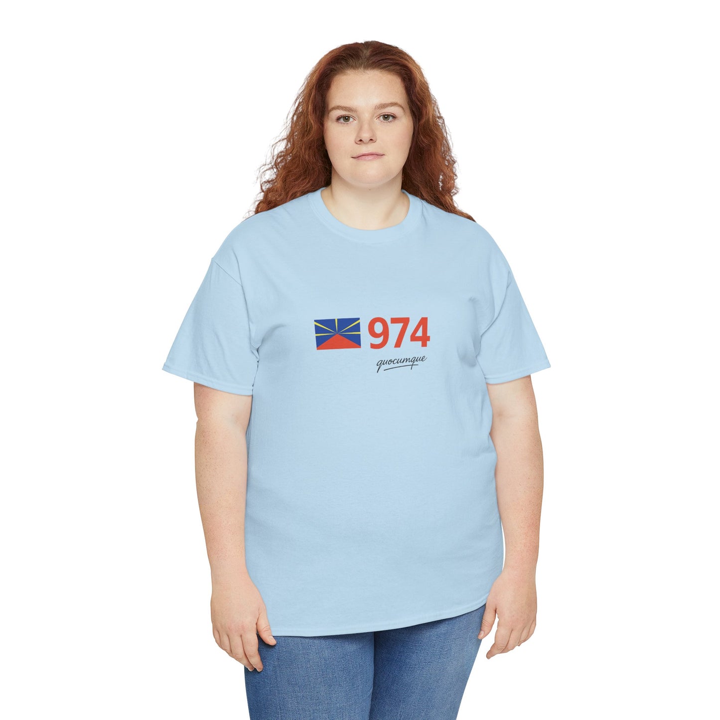 T-shirt "974 Drapeau", Île de La Réunion, Confort Coton, Sobre, Elégant, Souvenir Unique, Cadeau, Unisexe, Esprit Voyageur