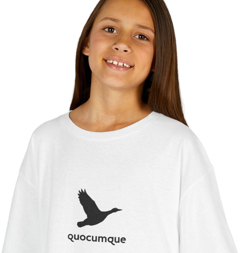 T-shirt Quocumque, Canard,  Douceur Coton, Pour les enfants de 5-6 ans( Taille XS), Pour les 7-8 ans( taille S), Pour les 9-10 ans( taille M), Pour les 11-12 ans( taille L), Pour les 13-14 ans( taille XL)
