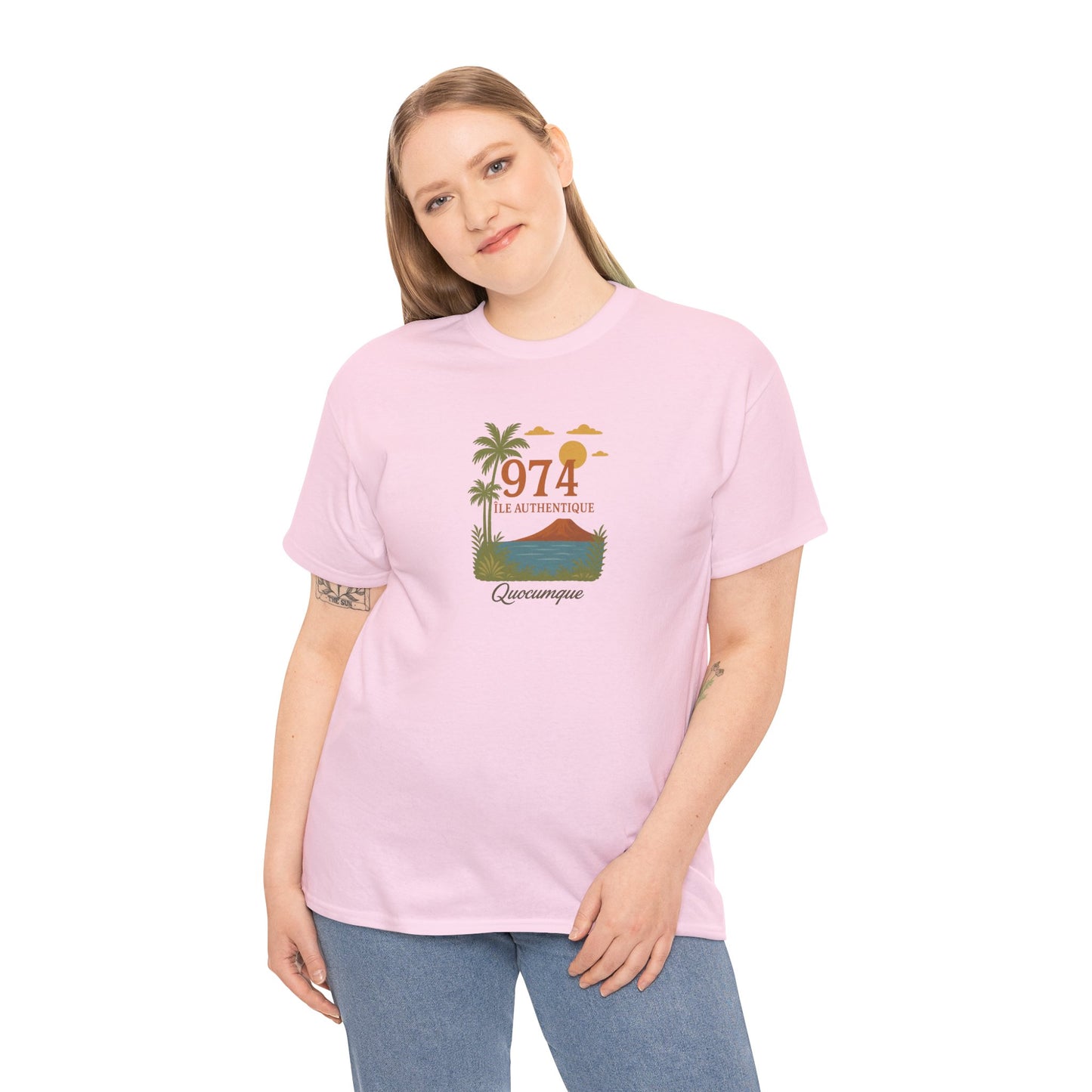 T-shirt "974 Île Authentique", Exotisme, Destination Île de La Réunion, Confort Coton, Sobre, Elégant, Souvenir Unique, Cadeau, Unisexe, Esprit Voyageur