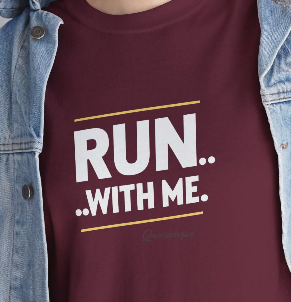 T-shirt Quocumque "RUN With me ", Île de La Réunion", Confort Coton, Sobre, Elégant, Souvenir Unique, Cadeau, Unisexe, Esprit Voyageur