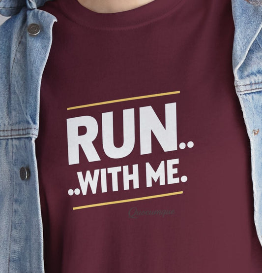 T-shirt Quocumque "RUN With me ", Île de La Réunion", Confort Coton, Sobre, Elégant, Souvenir Unique, Cadeau, Unisexe, Esprit Voyageur