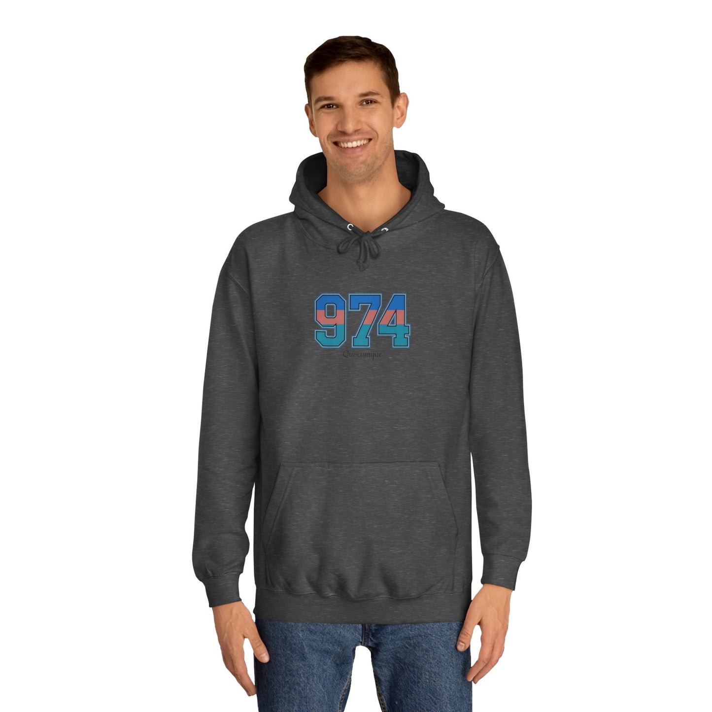 Sweat à Capuche "974" pour Adulte, Hoodie, Unisexe, Élégance, Sobriété, Homme, Femme, Indicatif Réunion, Drapeau Local