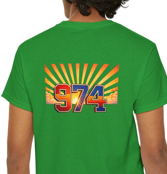 T-shirt " 974 Soleil'", Destination Île de La Réunion, Confort Coton, Sobre, Elégant, Souvenir Unique, Vêtement Adulte, Unisexe, Esprit Voyageur
