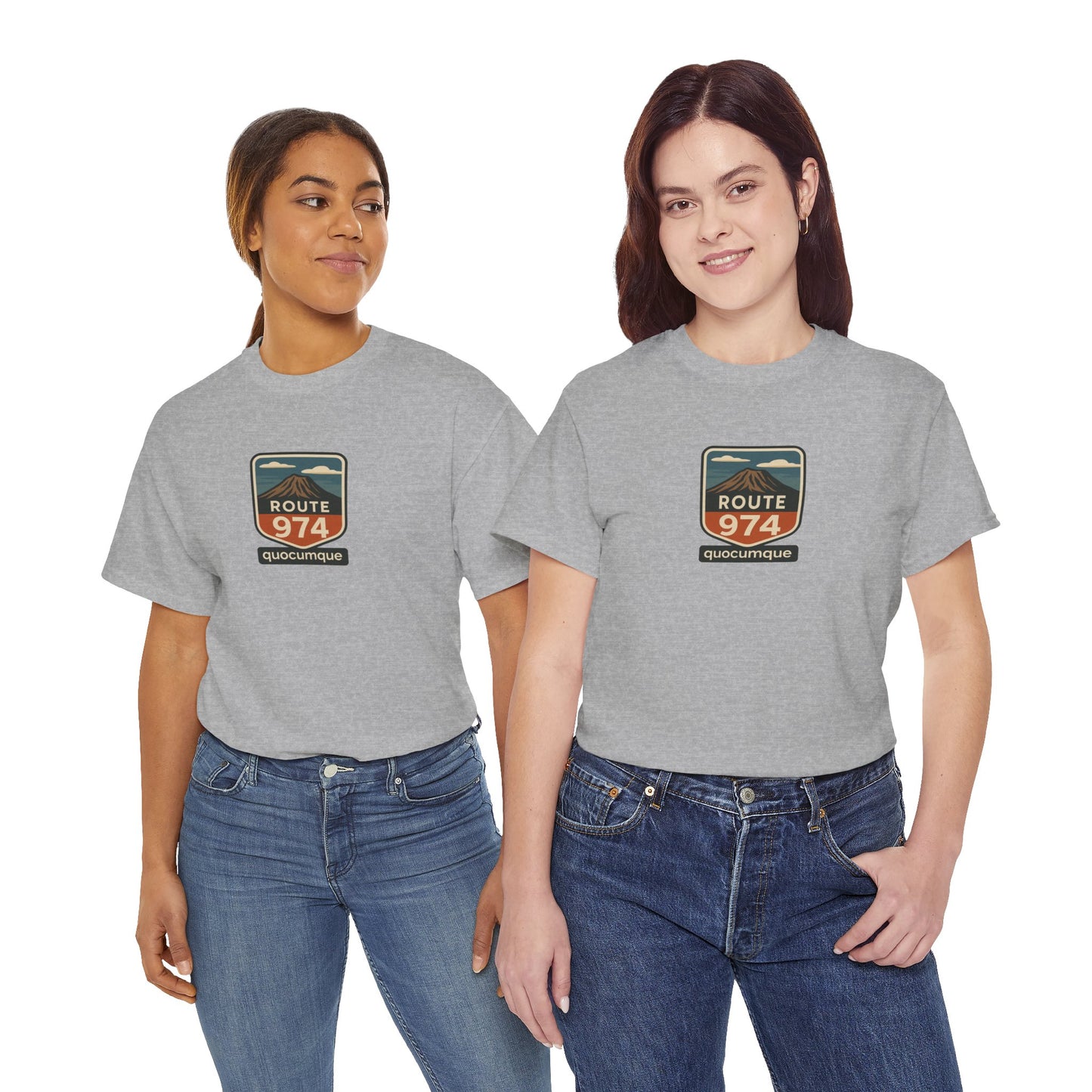 T-shirt "Route 974", Volcan, Exotisme, Destination Île de La Réunion, Confort Coton, Sobre, Elégant, Souvenir Unique, Cadeau, Unisexe, Esprit Voyageur