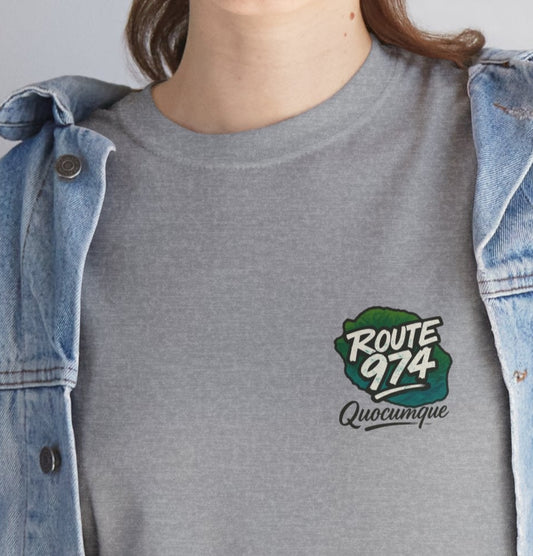 T-shirt "Route 974", Destination Île de La Réunion, Confort Coton, Sobre, Elégant, Souvenir Unique, Cadeau, Unisexe, Esprit Voyageur