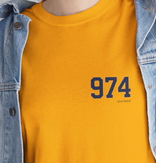 T-shirt " 974 ", Destination Île de La Réunion, Confort Coton, Sobre, Elégant, Souvenir Unique, Vêtement Adulte, Unisexe, Esprit Voyageur