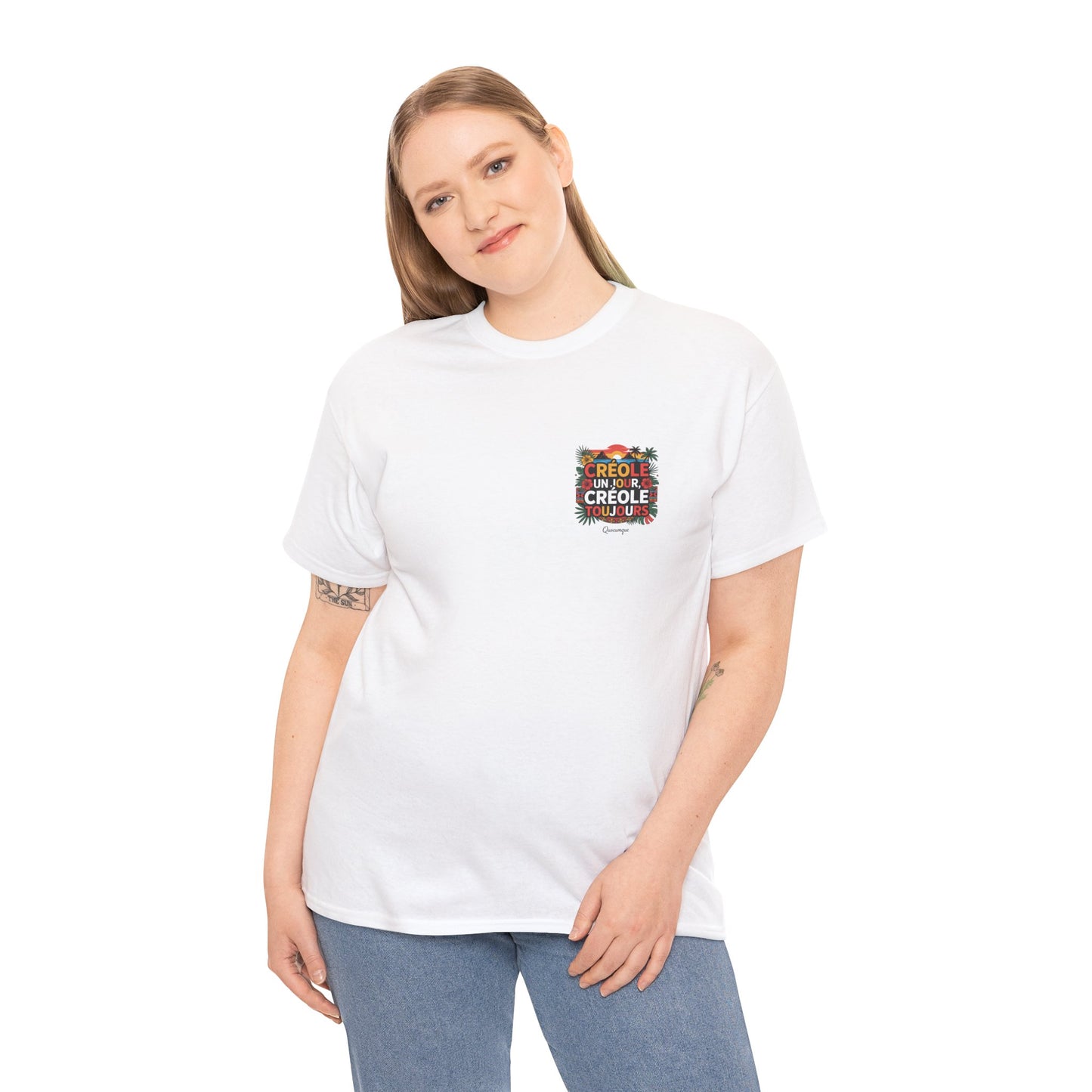 T-shirt Quocumque "Créole" Île de La Réunion", Confort Coton, Sobre, Elégant, Souvenir Unique, Cadeau, Unisexe, Esprit Voyageur