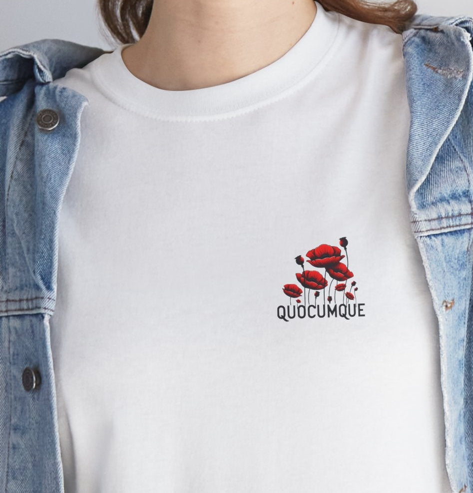 T-shirt Quocumque Coquelicots, Fleurs des Champs, Rouge Eclatant, Confort Coton, Souvenir Unique, Cadeau, Unisexe, Délicatesse, Homme, Femme, Adulte