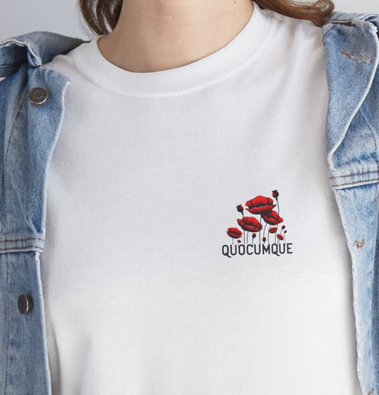 T-shirt Quocumque Coquelicots, Fleurs des Champs, Rouge Eclatant, Confort Coton, Souvenir Unique, Cadeau, Unisexe, Délicatesse, Homme, Femme, Adulte