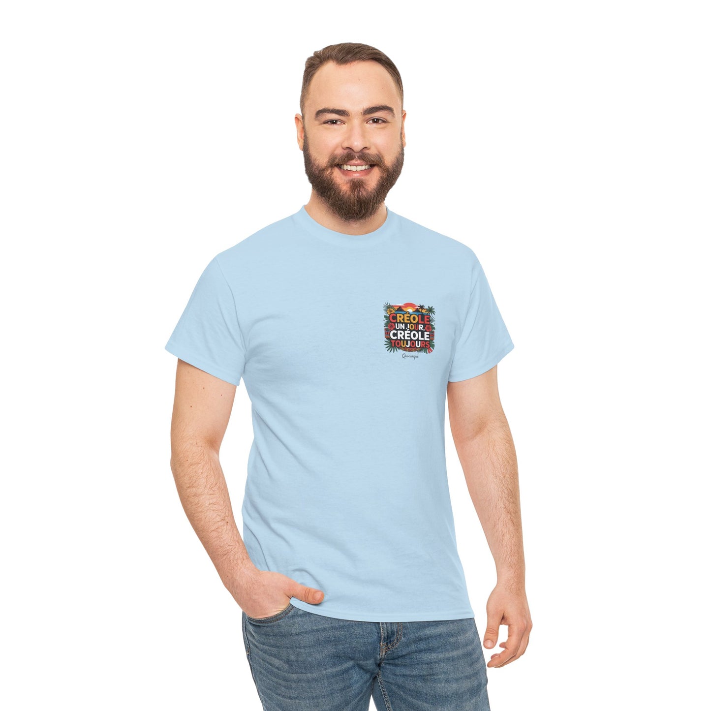 T-shirt Quocumque "Créole" Île de La Réunion", Confort Coton, Sobre, Elégant, Souvenir Unique, Cadeau, Unisexe, Esprit Voyageur