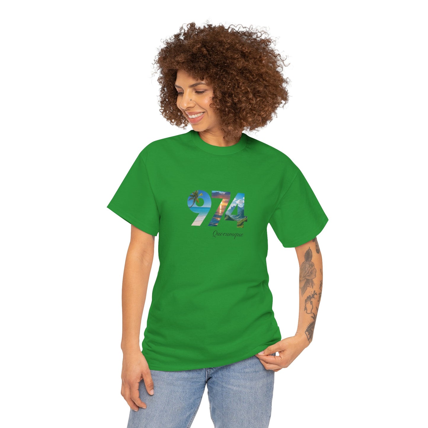 T-shirt "974", Île de La Réunion, Confort Coton, Sobre, Elégant, Souvenir Unique, Cadeau, Unisexe, Esprit Voyageur