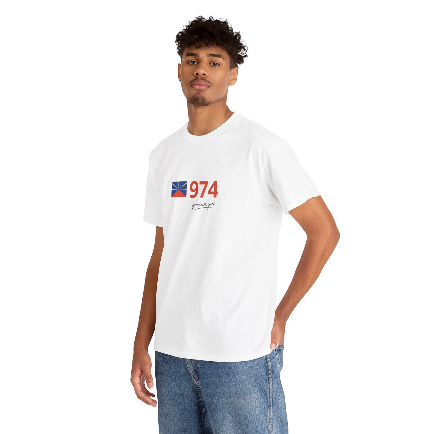 T-shirt "974 Drapeau", Île de La Réunion, Confort Coton, Sobre, Elégant, Souvenir Unique, Cadeau, Unisexe, Esprit Voyageur