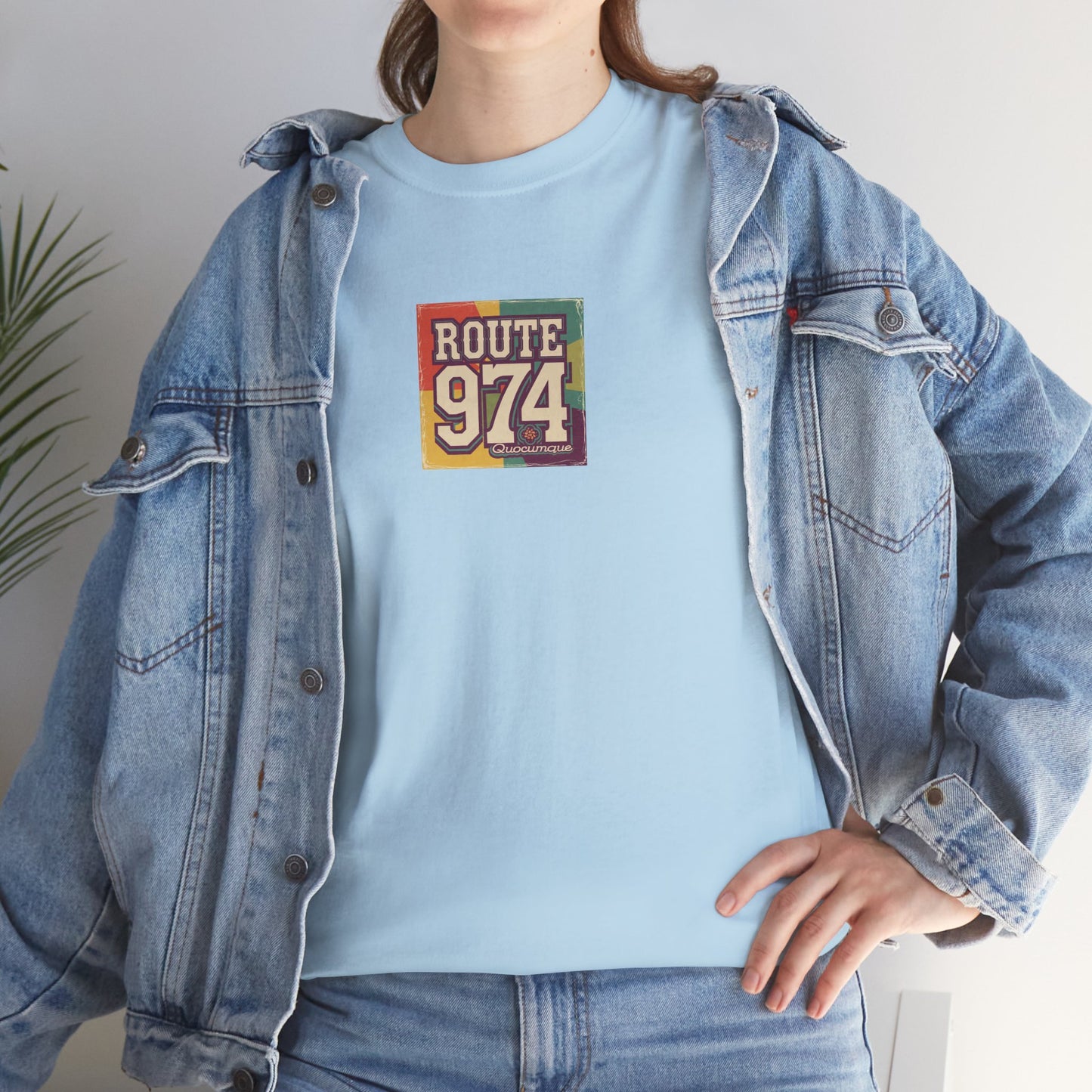 T-shirt "Route 974", Années Hippies, Destination île de La Réunion, Confort Coton, Sobre, Elégant, Souvenir Unique, Cadeau, Unisexe, Esprit Voyageur