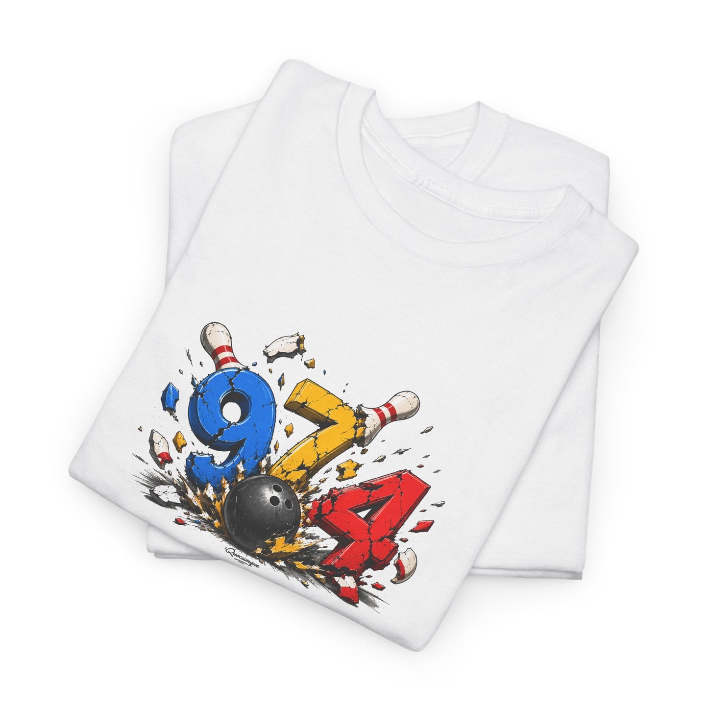 T-shirt " 974 Bowling ", Destination Île de La Réunion, Confort Coton, Sobre, Elégant, Souvenir Unique, Vêtement Adulte, Unisexe, Esprit Voyageur