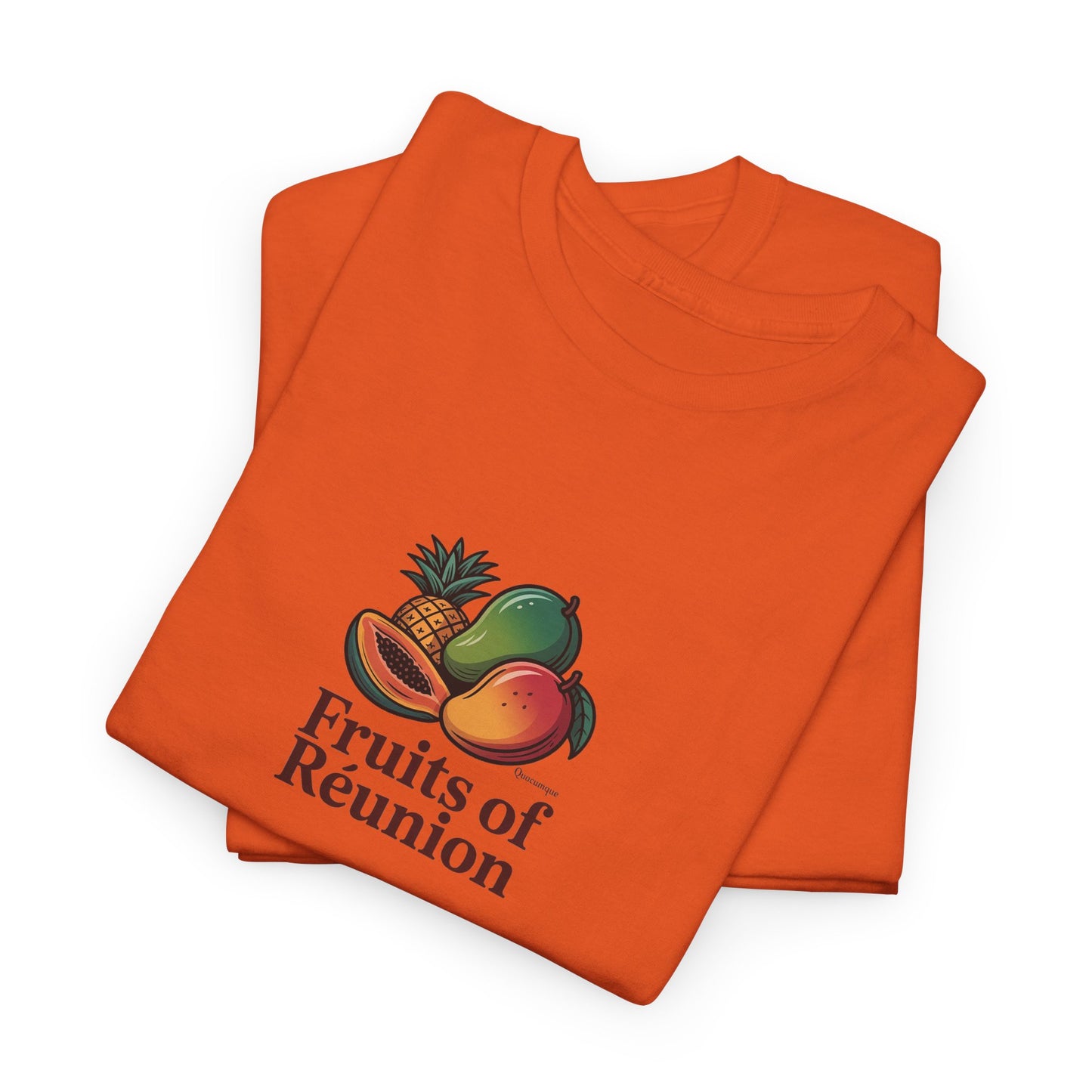 T-shirt "Fruits of Réunion", Île de La Réunion, Confort Coton, Sobre, Elégant, Souvenir Unique, Cadeau, Unisexe, Esprit Voyageur