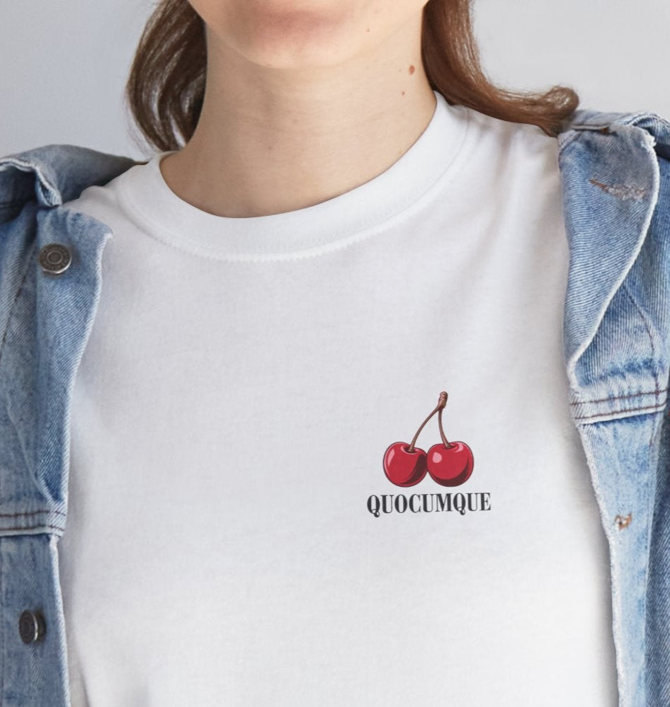 T-shirt Quocumque, Cerises Rouges,  Sobre, Elégant, Souvenir Unique, Cadeau, Unisexe, Adulte, Sportif, Sportive, Double, Simple