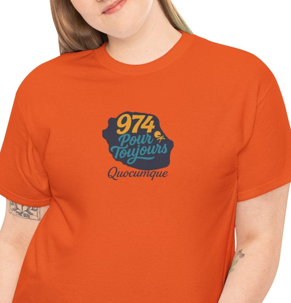 T-shirt Quocumque "974 Pour Toujours", Île de La Réunion, Confort Coton, Elégant, Souvenir Unique, Cadeau, Unisexe, Esprit Voyageur, Créole, Bourbon