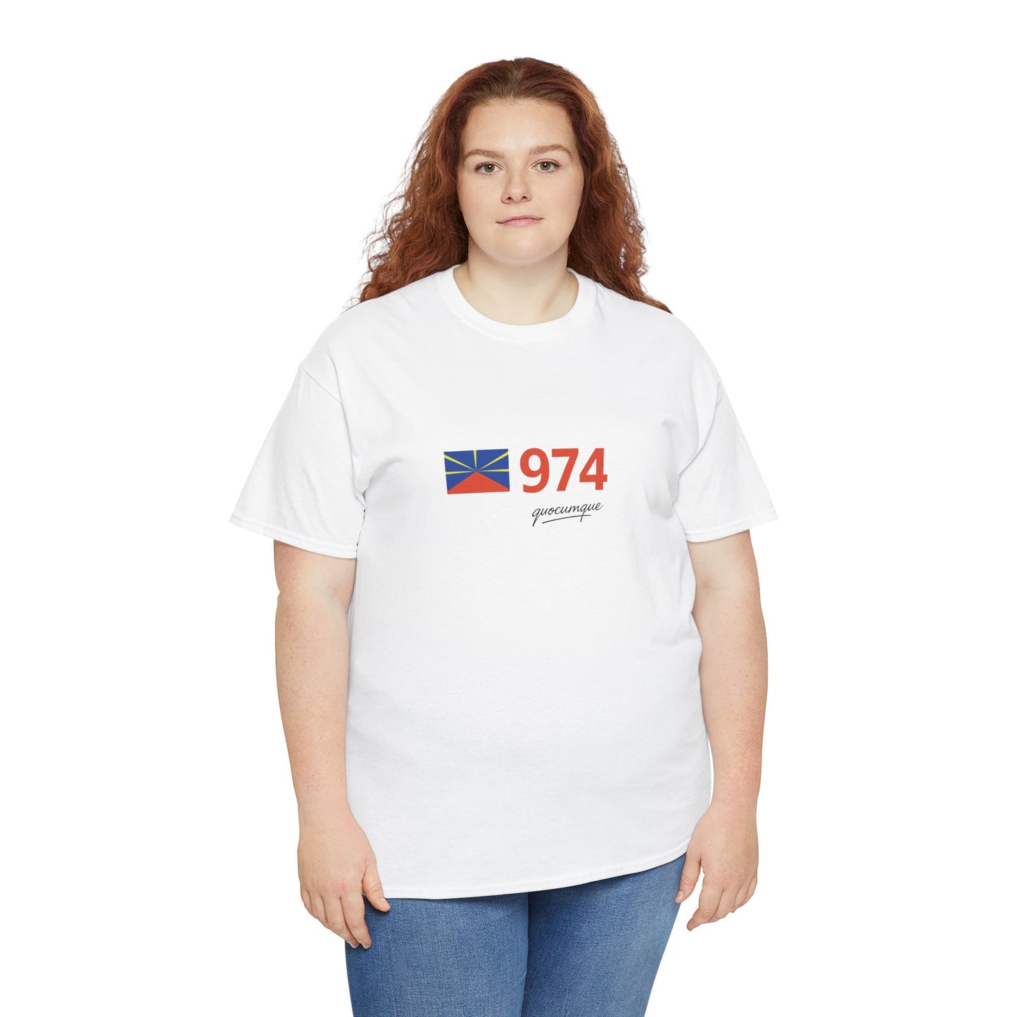 T-shirt "974 Drapeau", Île de La Réunion, Confort Coton, Sobre, Elégant, Souvenir Unique, Cadeau, Unisexe, Esprit Voyageur