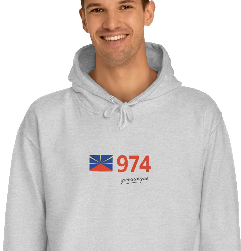 Sweat à Capuche "974 drapeau" pour Adulte, Hoodie, Unisexe, Élégance, Sobriété, Homme, Femme, Indicatif Réunion, Drapeau Local