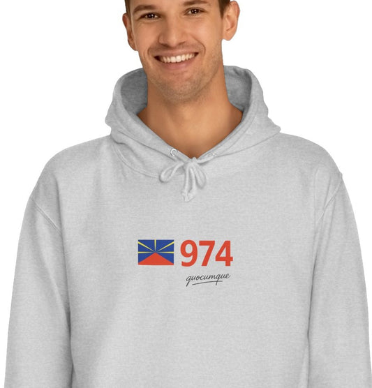 Sweat à Capuche "974 drapeau" pour Adulte, Hoodie, Unisexe, Élégance, Sobriété, Homme, Femme, Indicatif Réunion, Drapeau Local