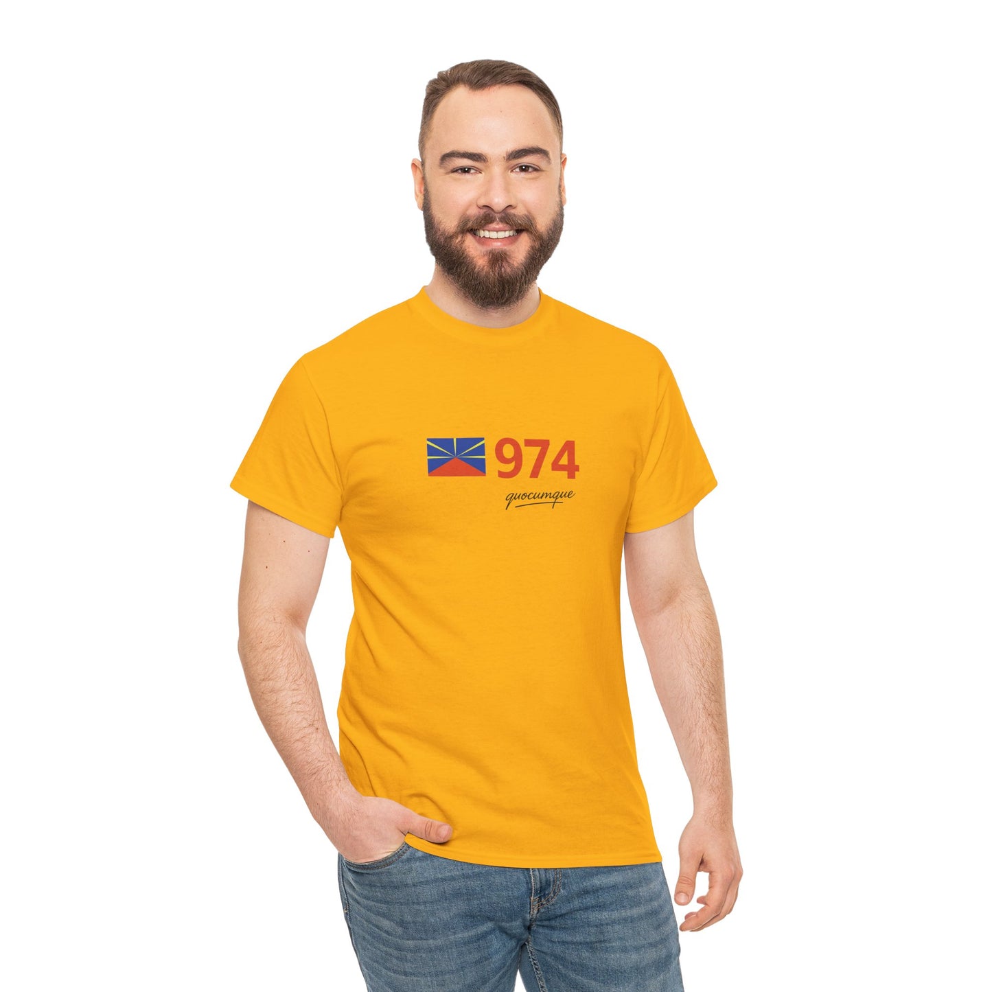 T-shirt "974 Drapeau", Île de La Réunion, Confort Coton, Sobre, Elégant, Souvenir Unique, Cadeau, Unisexe, Esprit Voyageur