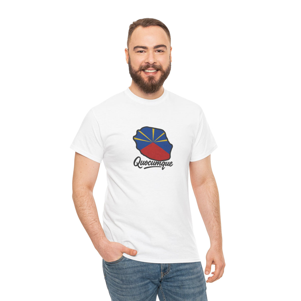 T-shirt "Drapeau Pays", Exotisme, Destination Île de La Réunion, Confort Coton, Sobre, Elégant, Souvenir Unique, Cadeau, Unisexe, Esprit Voyageur