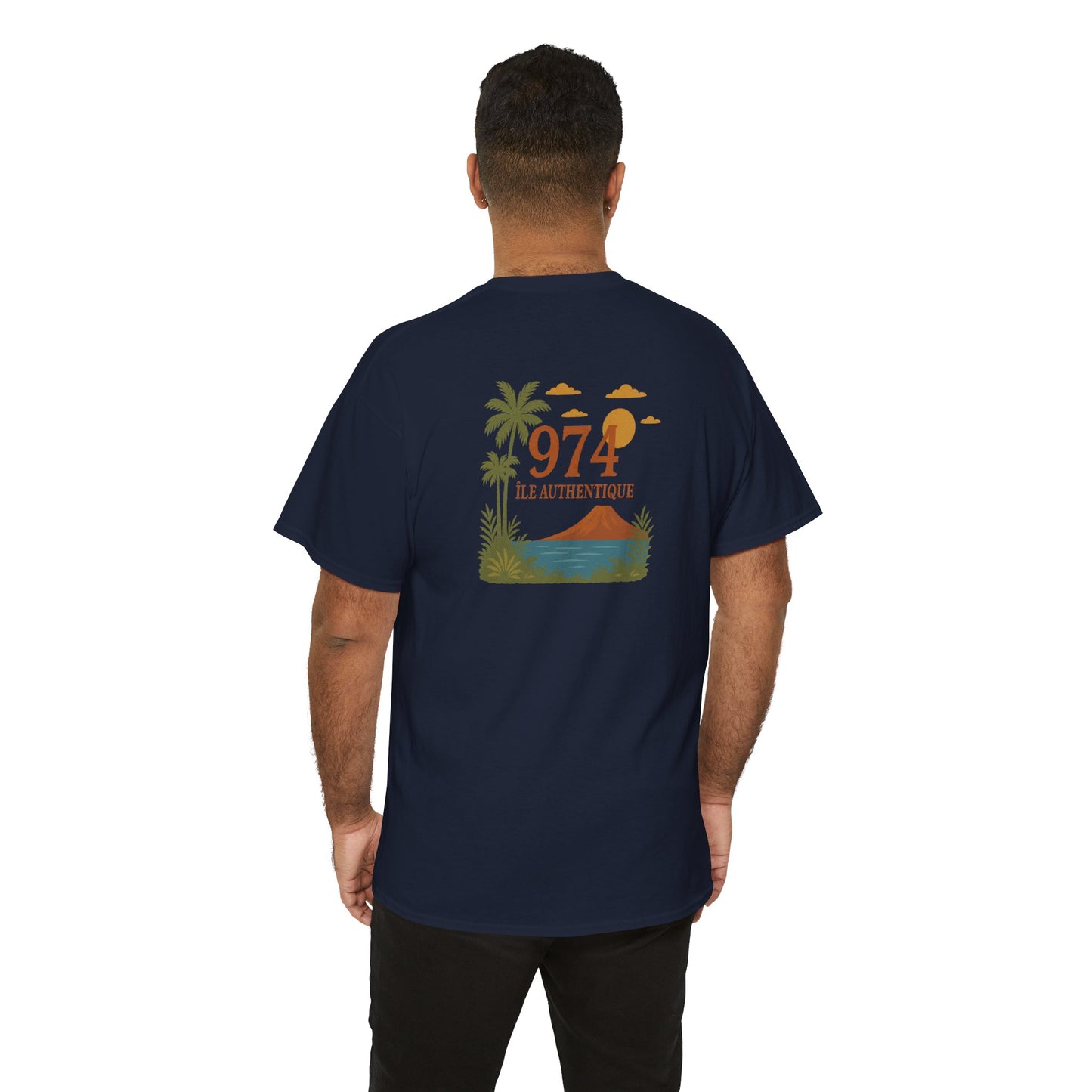 T-shirt "974 Île Authentique", Exotisme, Destination Île de La Réunion, Confort Coton, Sobre, Elégant, Souvenir Unique, Cadeau, Unisexe, Esprit Voyageur