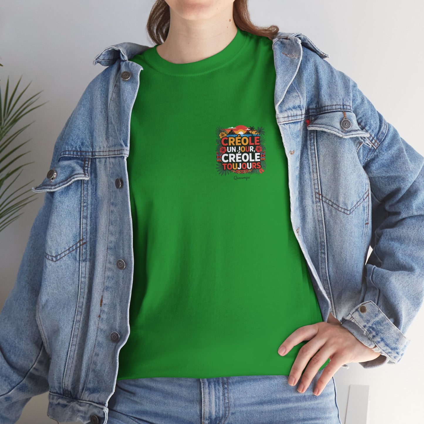 T-shirt Quocumque "Créole" Île de La Réunion", Confort Coton, Sobre, Elégant, Souvenir Unique, Cadeau, Unisexe, Esprit Voyageur