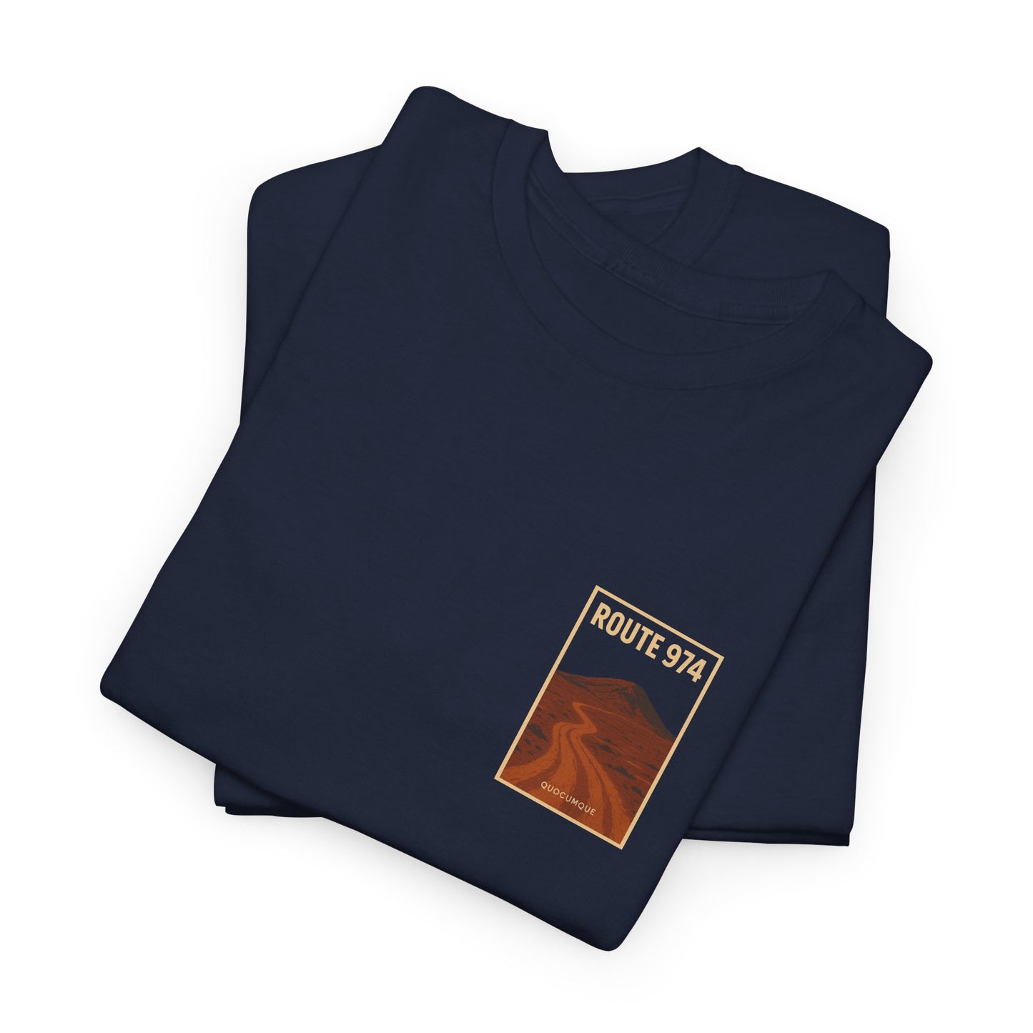 T-shirt "Route 974", Volcan, Exotisme, Destination Île de La Réunion, Confort Coton, Sobre, Elégant, Souvenir Unique, Cadeau, Unisexe, Esprit Voyageur
