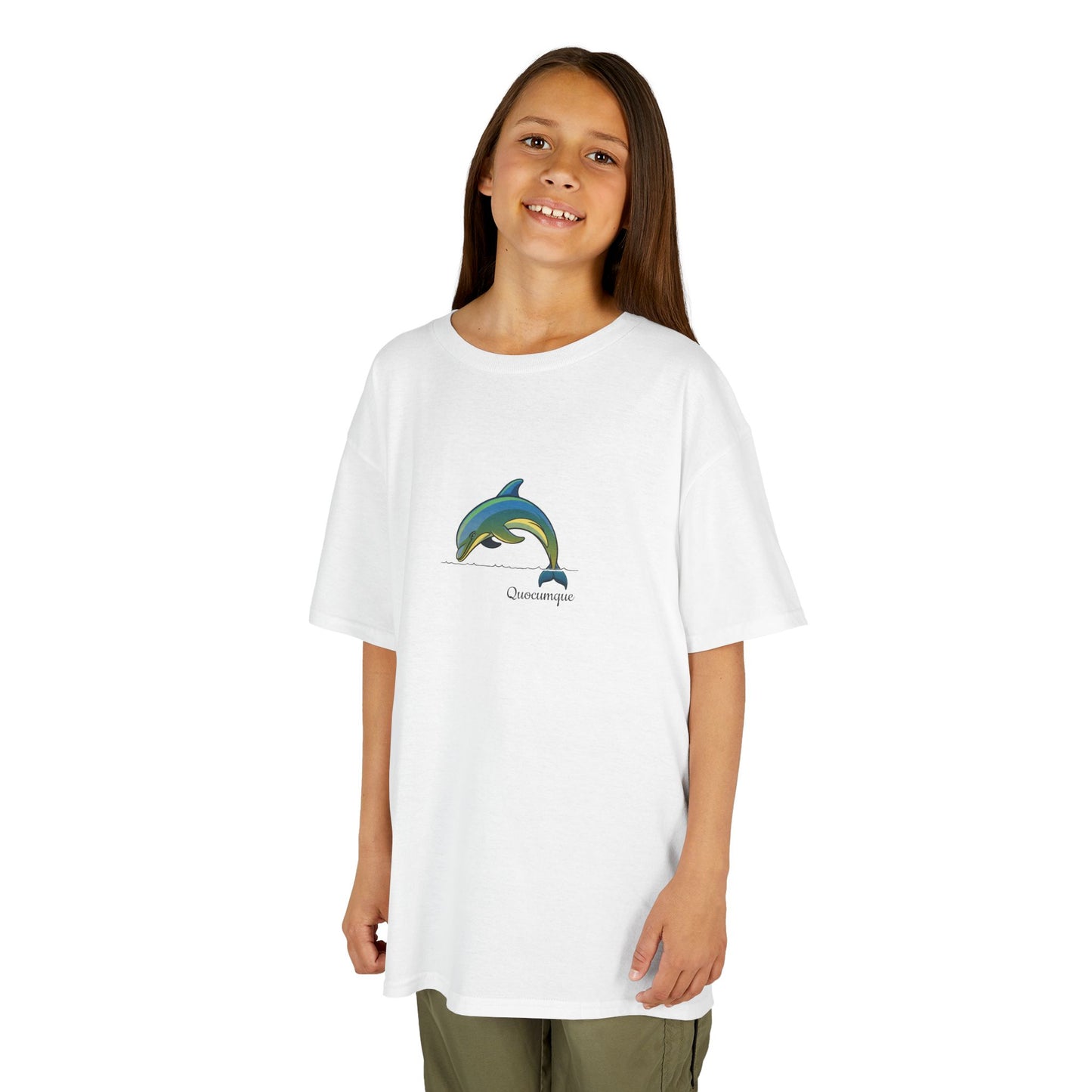 T-shirt Quocumque, Dauphin, Mammifère Marin, Douceur Coton, Pour les enfants de 5-6 ans( Taille XS), Pour les 7-8 ans( taille S), Pour les 9-10 ans( taille M), Pour les 11-12 ans( taille L), Pour les 13-14 ans( taille XL)