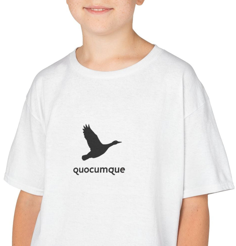 T-shirt Quocumque, Canard,  Douceur Coton, Pour les enfants de 5-6 ans( Taille XS), Pour les 7-8 ans( taille S), Pour les 9-10 ans( taille M), Pour les 11-12 ans( taille L), Pour les 13-14 ans( taille XL)
