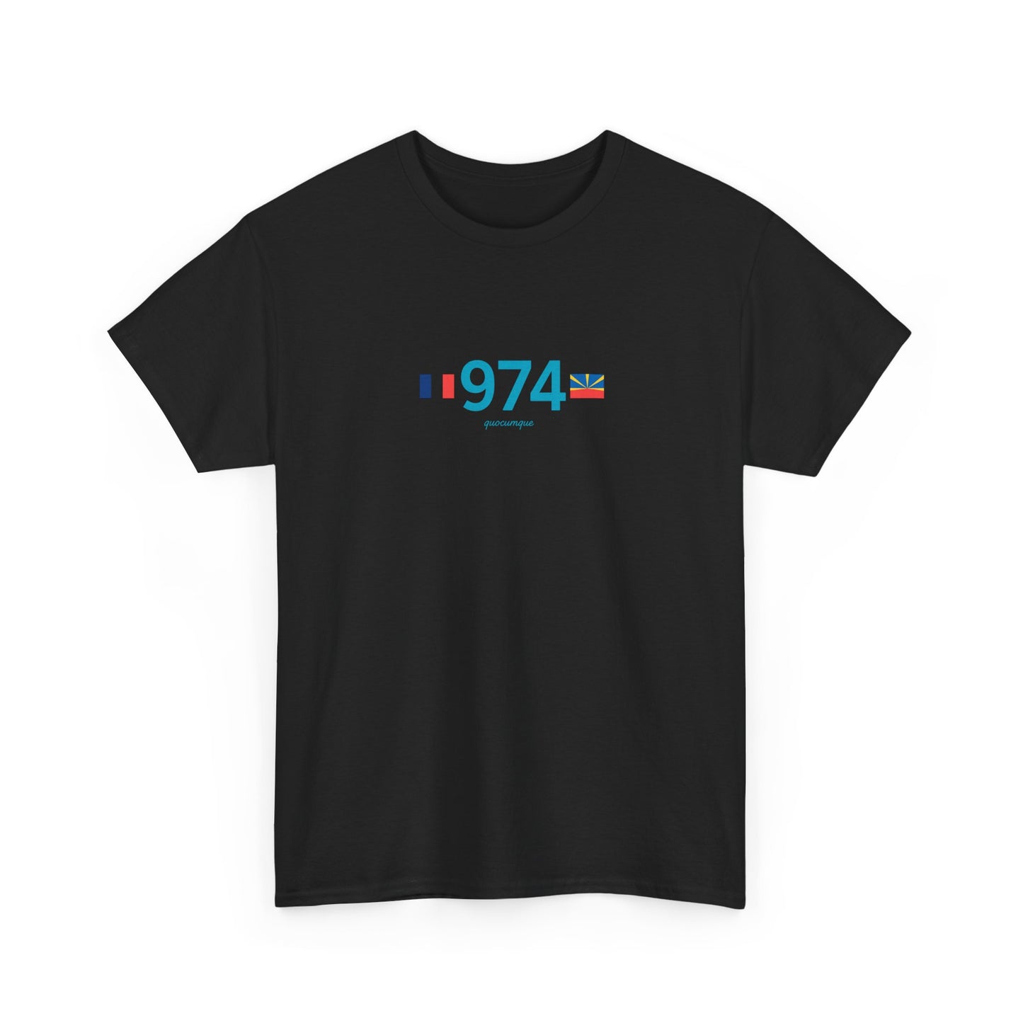 T-shirt "974 Drapeaux", Île de La Réunion, Confort Coton, Sobre, Elégant, Souvenir Unique, Cadeau, Unisexe, Esprit Voyageur
