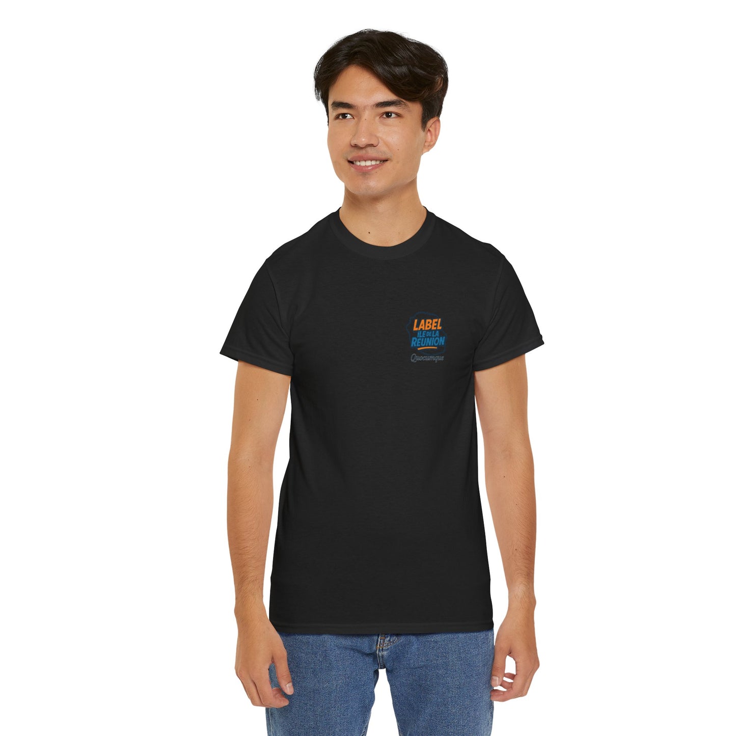 T-shirt "Label Île de La Réunion", Exotisme, Destination Île de La Réunion, Confort Coton, Sobre, Elégant, Souvenir Unique, Cadeau, Unisexe, Esprit Voyageur