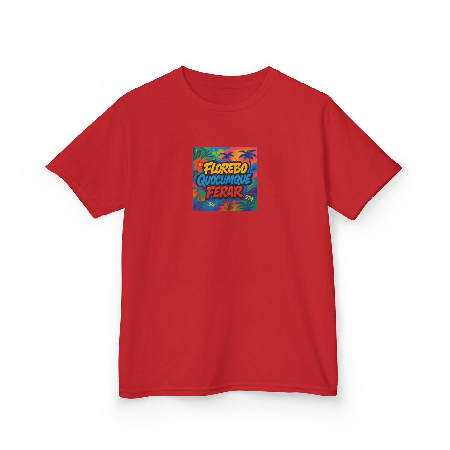T-shirt "Florebo Quocumque Ferar", Île de La Réunion, Douceur Coton,  Pour les enfants de 5-6 ans( Taille XS), Pour les 7-8 ans( taille S), Pour les 9-10 ans( taille M), Pour les 11-12 ans( taille L), Pour les 13-14 ans( taille XLS)