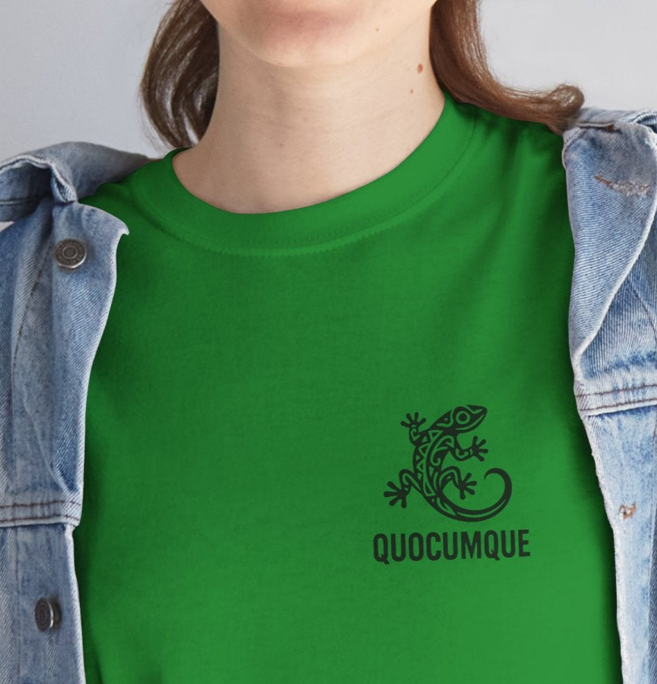 T-shirt Quocumque, "Margouillat", Style Tribal Discret, Île de La Réunion, Confort Coton, Elégant, Souvenir Unique, Cadeau, Unisexe, Esprit Voyageur, Créole, Bourbon