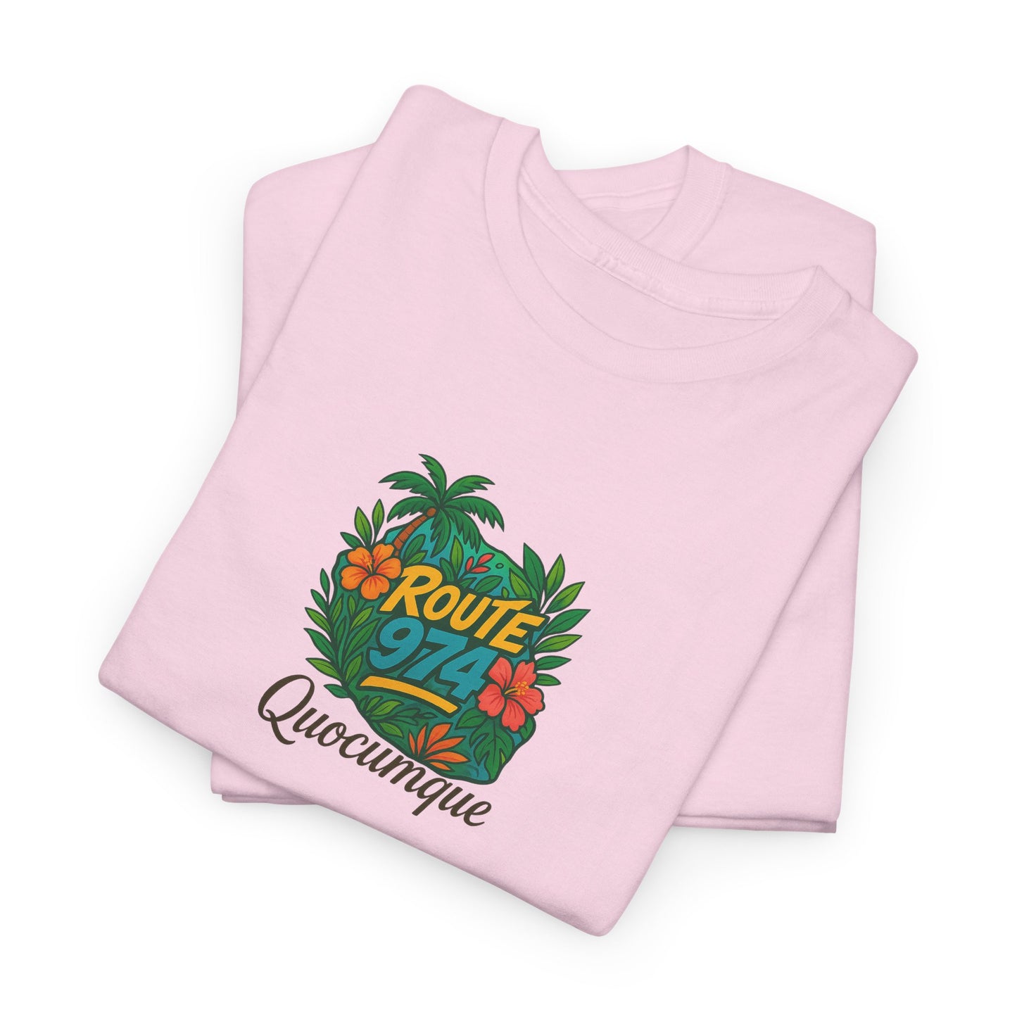 T-shirt "Route 974 Flore", Destination Île de La Réunion, Confort Coton, Sobre, Elégant, Souvenir Unique, Cadeau, Unisexe, Esprit Voyageur