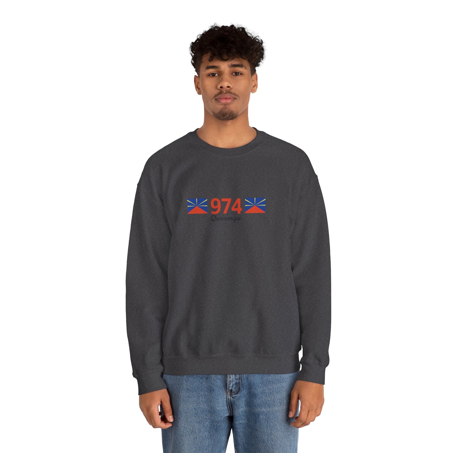 Sweat Quocumque "974", Exotique, Destination Île De La Réunion, Adulte, Homme, Femme, Sportive, Sportif, Décontracté, Drapeau Régional