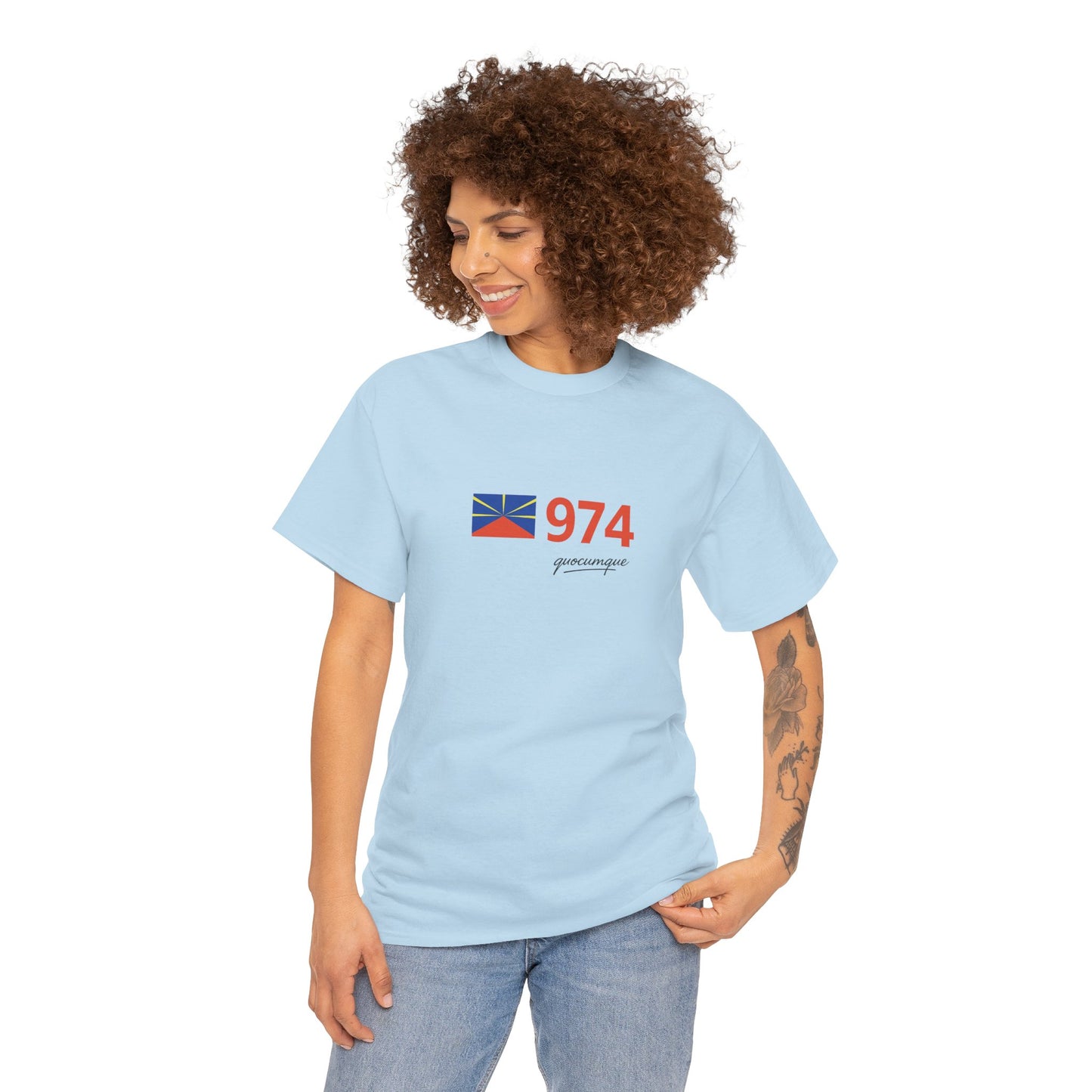 T-shirt "974 Drapeau", Île de La Réunion, Confort Coton, Sobre, Elégant, Souvenir Unique, Cadeau, Unisexe, Esprit Voyageur