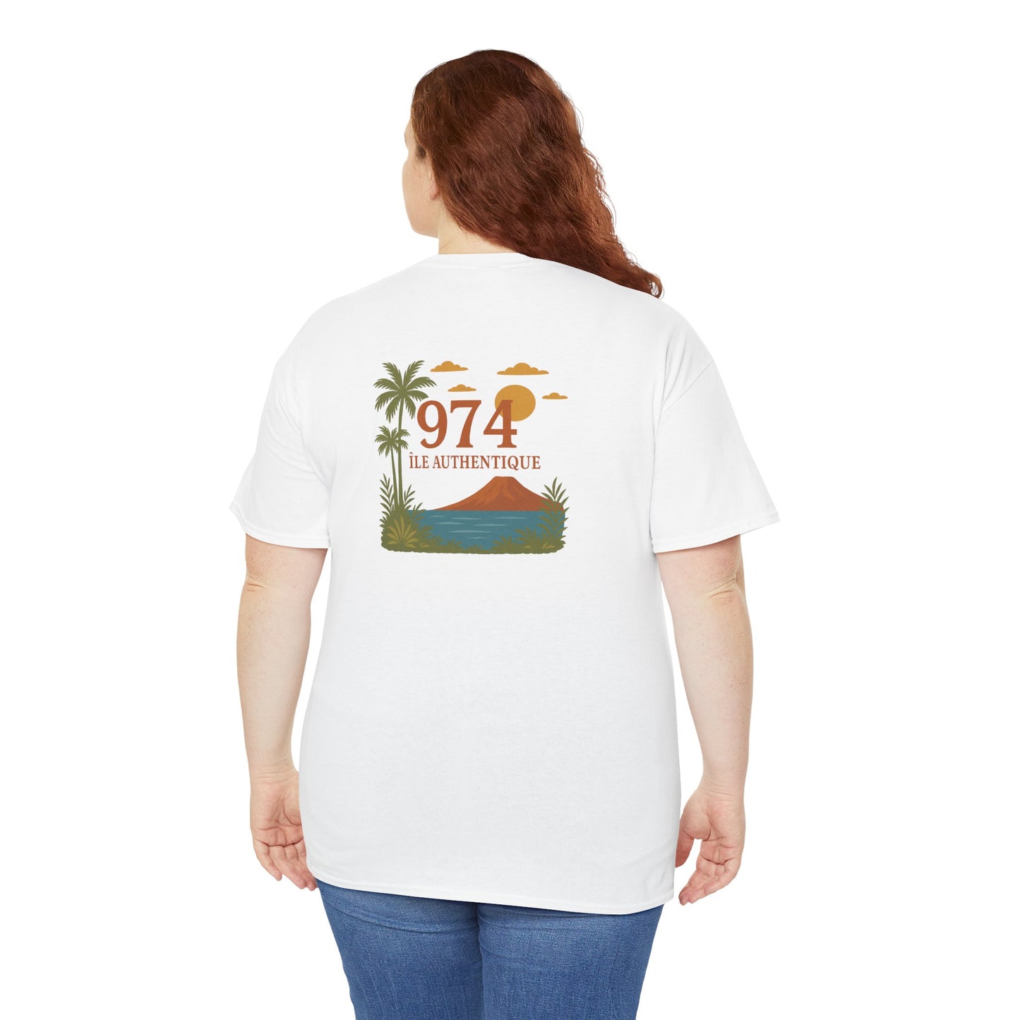 T-shirt "974 Île Authentique", Exotisme, Destination Île de La Réunion, Confort Coton, Sobre, Elégant, Souvenir Unique, Cadeau, Unisexe, Esprit Voyageur
