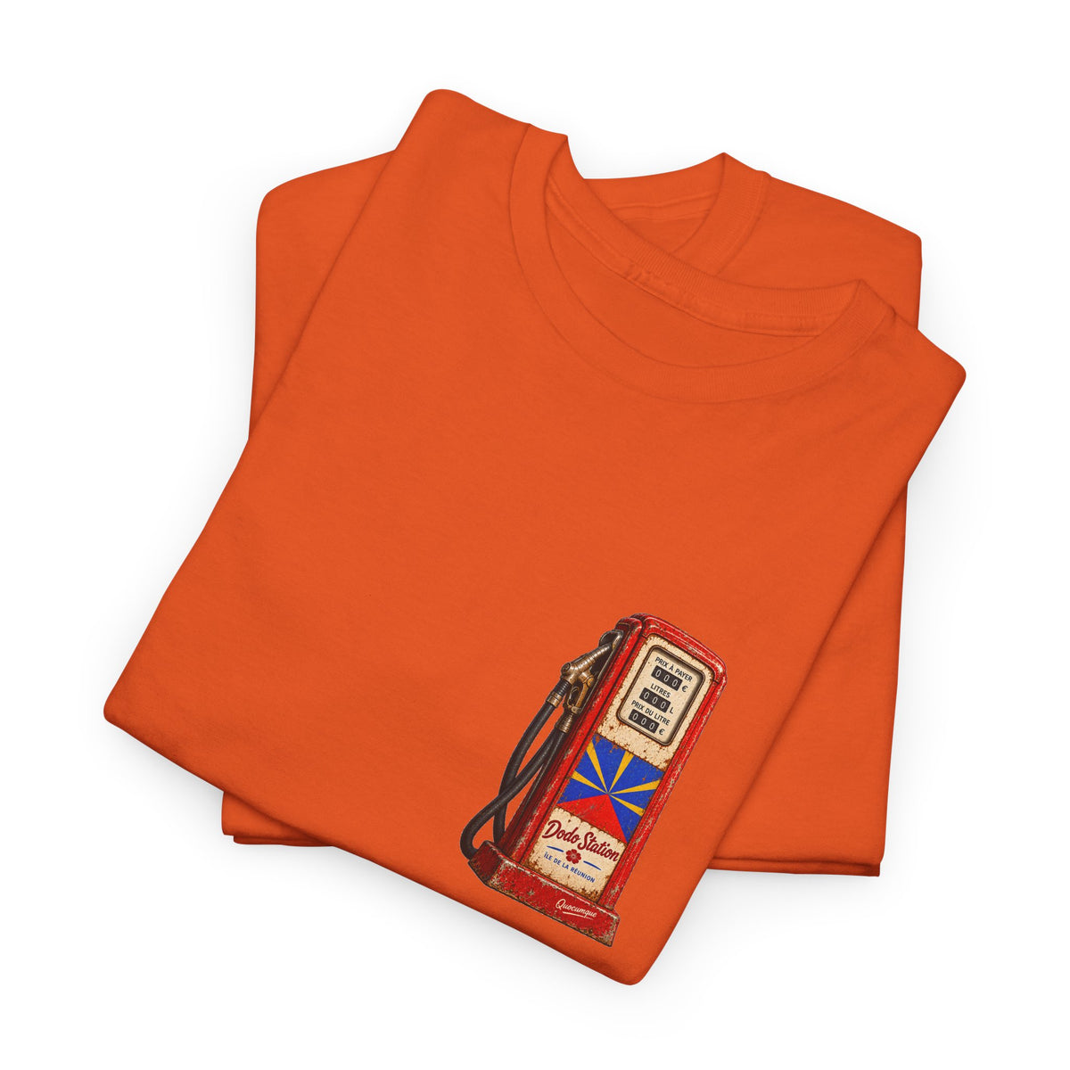 T-shirt Quocumque, "Station Essence", Discret, Île de La Réunion, Confort Coton, Elégant, Souvenir Unique, Cadeau, Unisexe, Esprit Voyageur, Créole, Bourbon