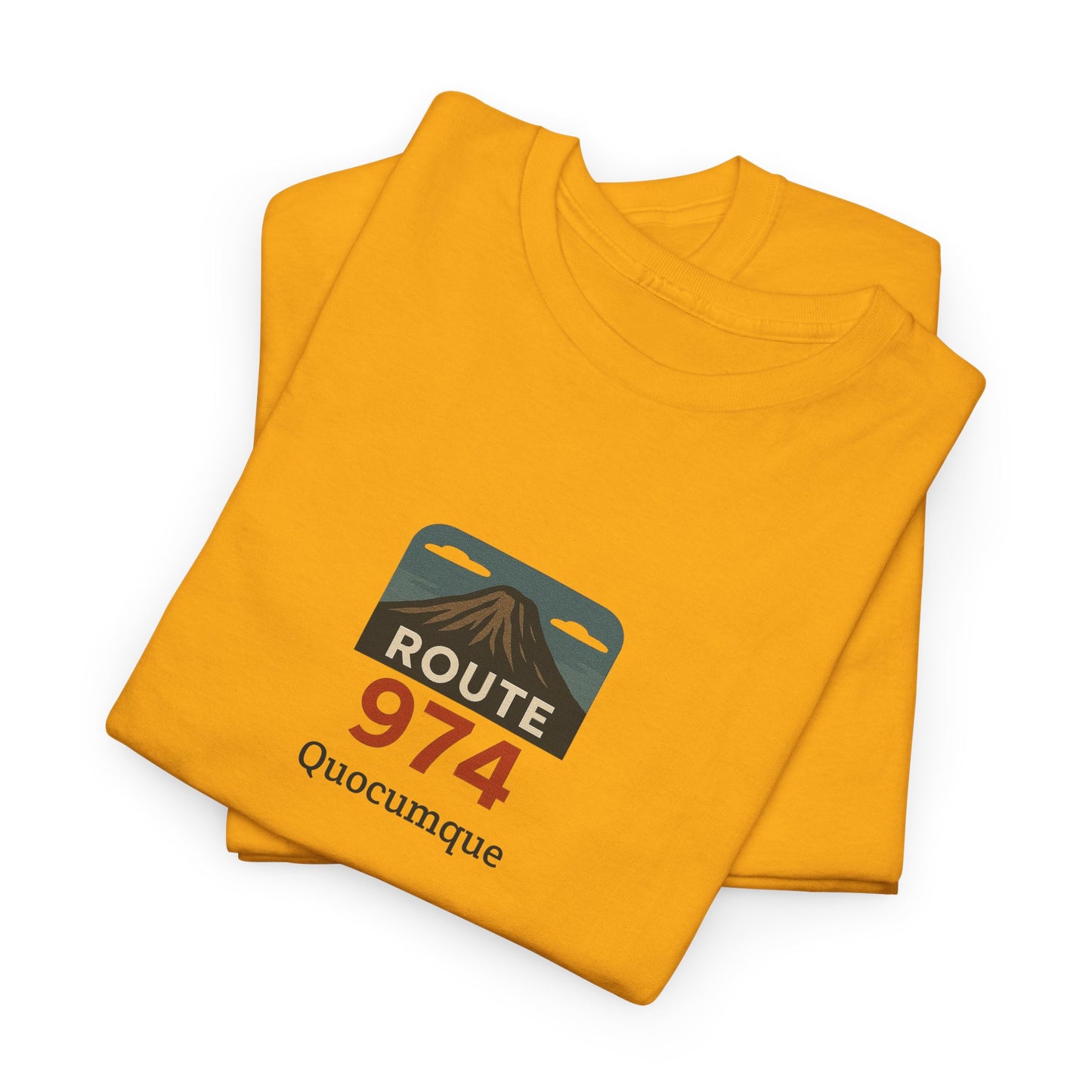 T-shirt "Route 974", Volcan, Exotisme, Destination Île de La Réunion, Confort Coton, Sobre, Elégant, Souvenir Unique, Cadeau, Unisexe, Esprit Voyageur