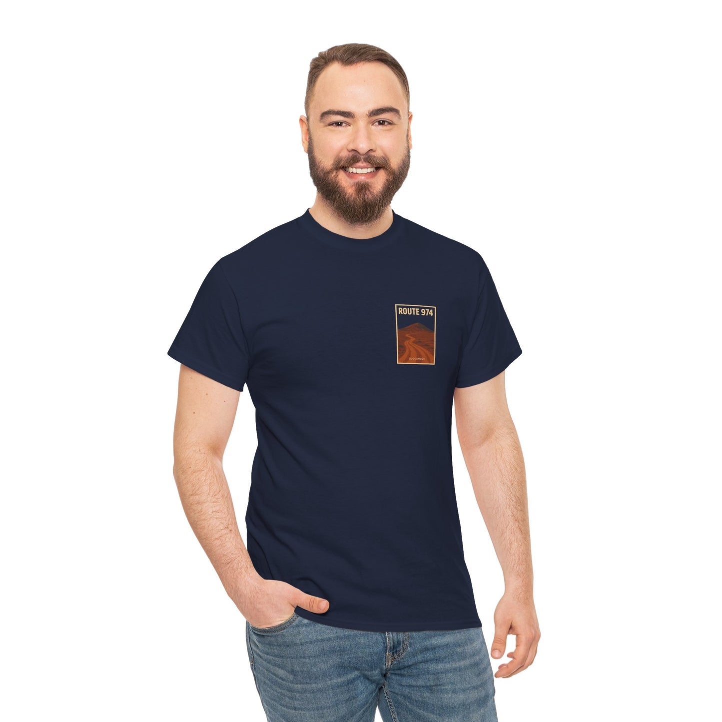 T-shirt "Route 974", Volcan, Exotisme, Destination Île de La Réunion, Confort Coton, Sobre, Elégant, Souvenir Unique, Cadeau, Unisexe, Esprit Voyageur